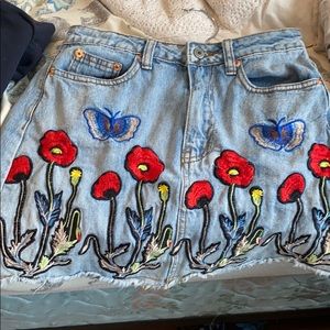 Embroidered Denim Skirt